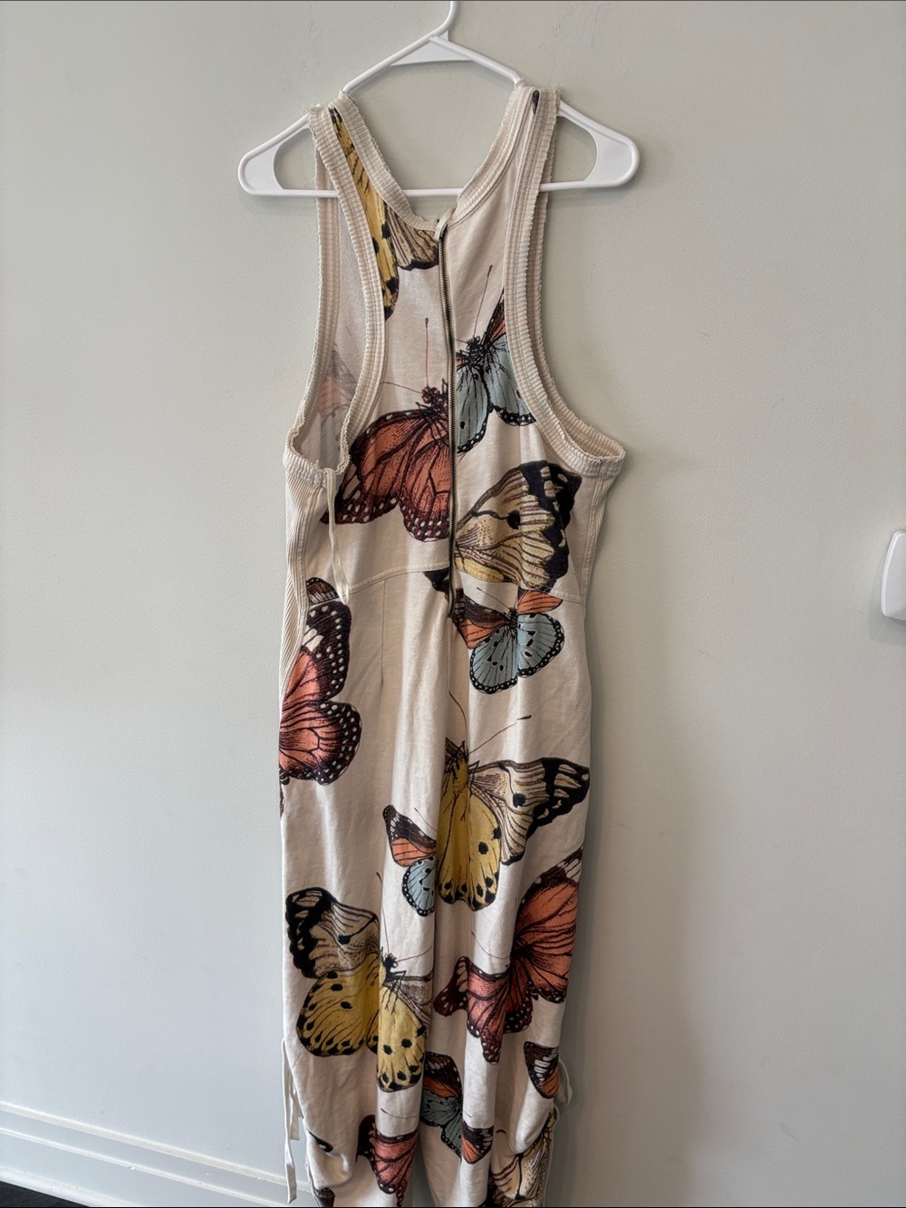 Anthropologie butterfly print Sleeveless Cream slouchy Jumpsuit large - Picture 8 of 8
